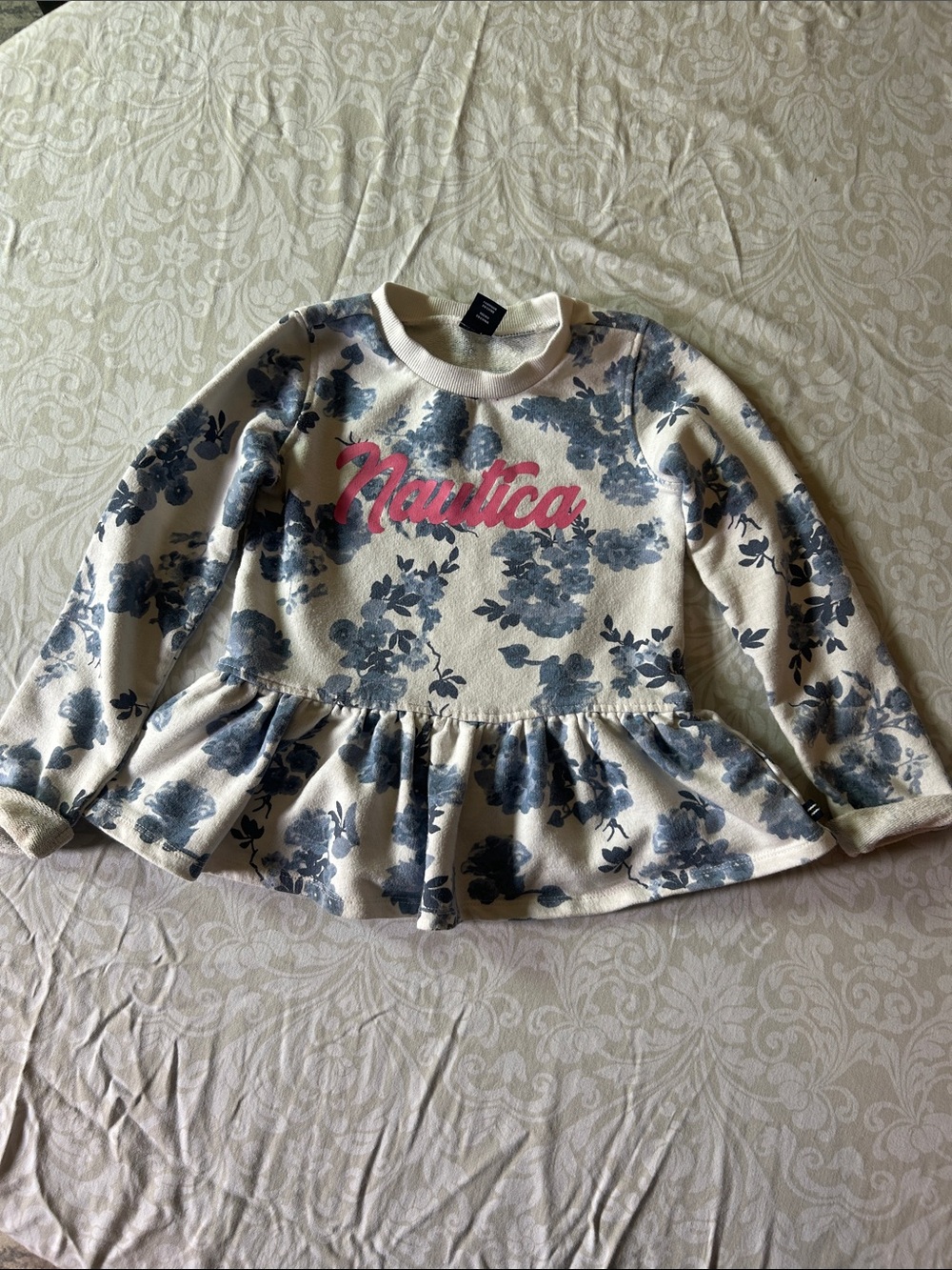 Nautica Cream Floral Peplum Sweatshirt with Pink Logo